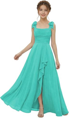 Rlweus Junior Bridesmaid Dresses Wedding Chiffon Flower Girl Dress A-Line for Teen Girls Sleeveless Formal Prom Gowns in Saudi Arabia