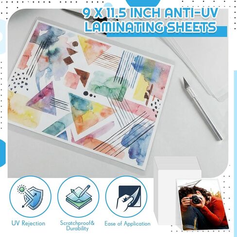 Gueevin 50 Pcs Anti-UV Thermal Laminating Sheets 9 x 11.5 Inch, 5 mil Clear Thermal Lamination Sheet UV Protection for for Laminator, Photos, Files in Saudi Arabia