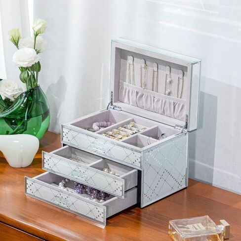 Glass Vintage Jewelry Box,5-Layer Jewelry Case,Green Jewelry Storage for Women,Decorative Gift Box,Jewelry Organizer For Necklaces Rings Earrings Bracelets in Kuwait