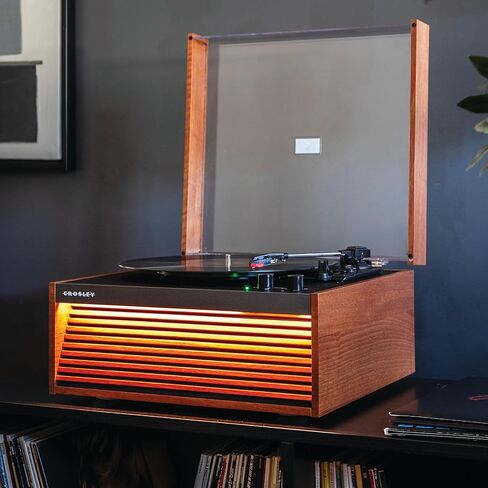 Crosley CR6237AFT-NA Dean 3-Speed Bluetooth in/Out Vinyl Record Player Turntable with Built-in Speakers, LED Lights and Detachable Legs, Natural in Saudi Arabia
