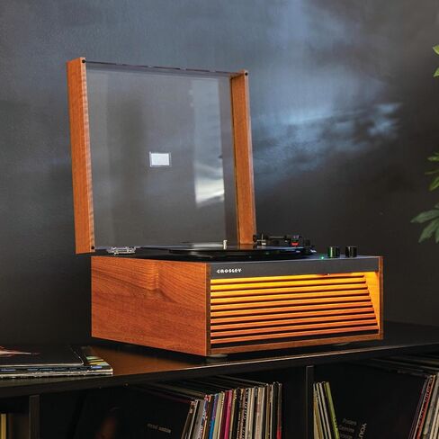 Crosley CR6237AFT-NA Dean 3-Speed Bluetooth in/Out Vinyl Record Player Turntable with Built-in Speakers, LED Lights and Detachable Legs, Natural in Saudi Arabia
