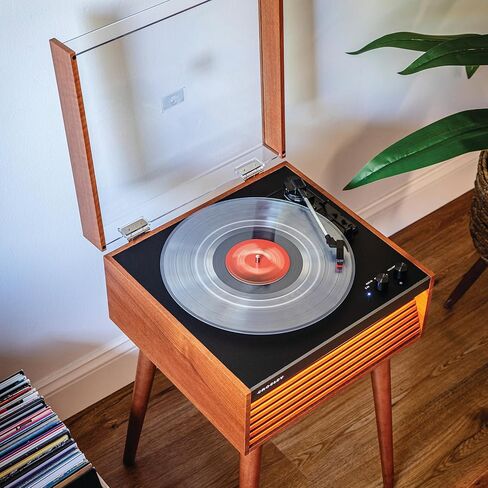 Crosley CR6237AFT-NA Dean 3-Speed Bluetooth in/Out Vinyl Record Player Turntable with Built-in Speakers, LED Lights and Detachable Legs, Natural in Saudi Arabia