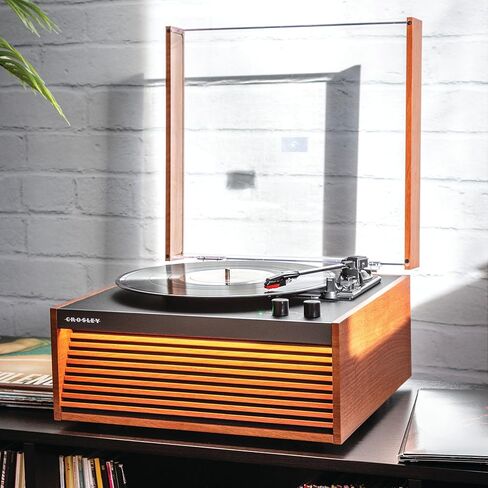 Crosley CR6237AFT-NA Dean 3-Speed Bluetooth in/Out Vinyl Record Player Turntable with Built-in Speakers, LED Lights and Detachable Legs, Natural in Saudi Arabia