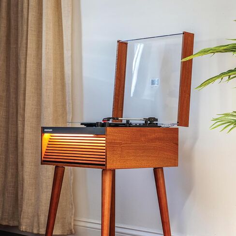 Crosley CR6237AFT-NA Dean 3-Speed Bluetooth in/Out Vinyl Record Player Turntable with Built-in Speakers, LED Lights and Detachable Legs, Natural in Saudi Arabia