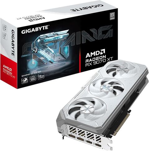 بطاقة رسومات GIGABYTE Radeon™ RX 9070 XT Gaming OC ICE 16G (16 جيجابايت GDDR6، 256 بت، PCIe 5.0، HDMI/DP 2.1، فتحة 2.7، مروحة هوك، جل حراري من فئة الخادم، هيكل معزز) in Kuwait