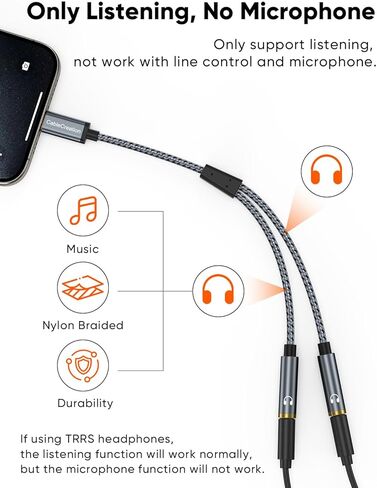 CableCreation USB C إلى مقسم سماعة رأس أنثى مزدوج 3.5 مم (1FT)، محول سماعة رأس من النوع C إلى مزدوج 3.5 مم أنثى متوافق مع iPhone 17/16/15 Pro Max وGalaxy S24 S23 وPixel4/3 in Kuwait