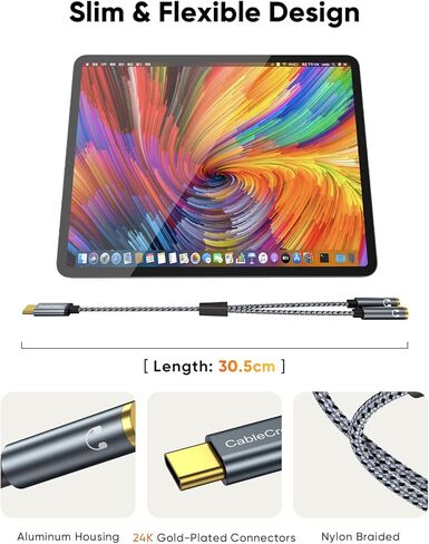 CableCreation USB C إلى مقسم سماعة رأس أنثى مزدوج 3.5 مم (1FT)، محول سماعة رأس من النوع C إلى مزدوج 3.5 مم أنثى متوافق مع iPhone 17/16/15 Pro Max وGalaxy S24 S23 وPixel4/3 in Kuwait