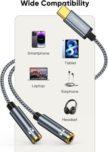 CableCreation USB C إلى مقسم سماعة رأس أنثى مزدوج 3.5 مم (1FT)، محول سماعة رأس من النوع C إلى مزدوج 3.5 مم أنثى متوافق مع iPhone 17/16/15 Pro Max وGalaxy S24 S23 وPixel4/3 in Kuwait