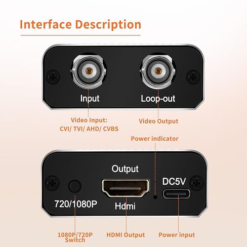 محول ACHAVE AHD/TVI/CVI/CVBS إلى HDMI، محول BNC إلى HDMI، معدن أسود، دقة 720P/1080P، دعم فيديو متعدد التنسيقات لـ 3MP/4MP/5MP/8MP، مخرج حلقة، نظام مراقبة الأمان in Kuwait