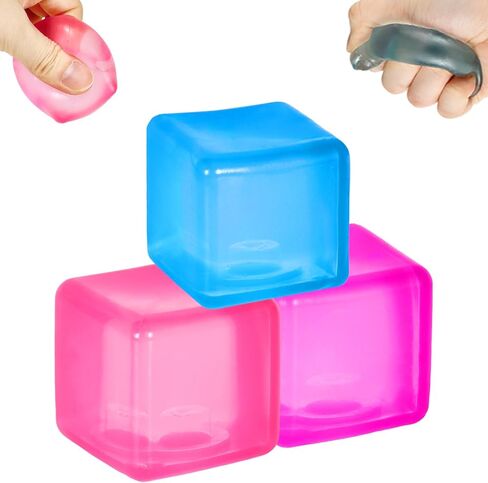 3Pack Ice Cube Stress Ball，Small Cube Fidget Toys，Squishy Cube for Anxiety Relief Stress Reliever，Stress Relief Toys for Adults Kids Children Teens in Saudi Arabia