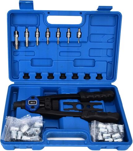 Rivet Gun Set 126Pcs Hand Riveter Manual Riveting Tool Kit with 110Pcs Rivets Auto Locking Hex Socket for Home Repair Auto Maintenance Industrial Use Stainless Steel in Saudi Arabia