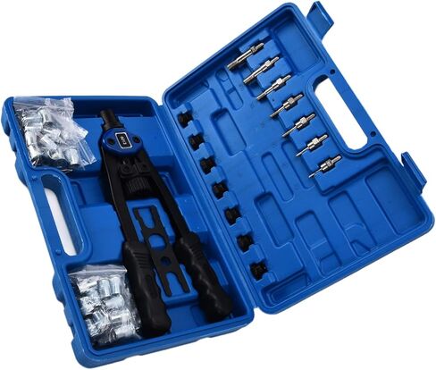 Rivet Gun Set 126Pcs Hand Riveter Manual Riveting Tool Kit with 110Pcs Rivets Auto Locking Hex Socket for Home Repair Auto Maintenance Industrial Use Stainless Steel in Saudi Arabia