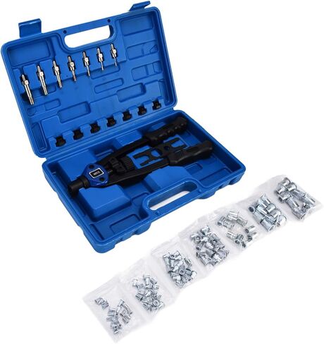 Rivet Gun Set 126Pcs Hand Riveter Manual Riveting Tool Kit with 110Pcs Rivets Auto Locking Hex Socket for Home Repair Auto Maintenance Industrial Use Stainless Steel in Saudi Arabia