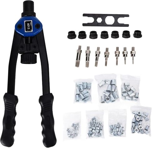 Rivet Gun Set 126Pcs Hand Riveter Manual Riveting Tool Kit with 110Pcs Rivets Auto Locking Hex Socket for Home Repair Auto Maintenance Industrial Use Stainless Steel in Saudi Arabia
