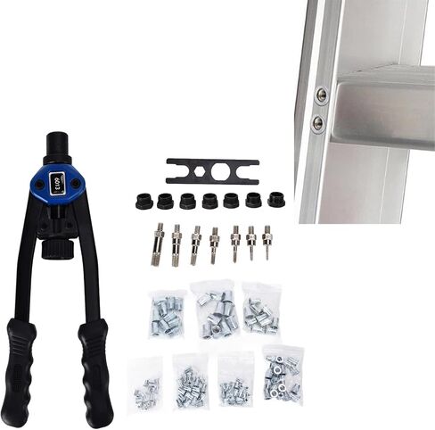 Rivet Gun Set 126Pcs Hand Riveter Manual Riveting Tool Kit with 110Pcs Rivets Auto Locking Hex Socket for Home Repair Auto Maintenance Industrial Use Stainless Steel in Saudi Arabia