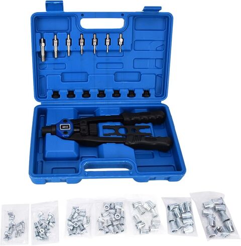 Rivet Gun Set 126Pcs Hand Riveter Manual Riveting Tool Kit with 110Pcs Rivets Auto Locking Hex Socket for Home Repair Auto Maintenance Industrial Use Stainless Steel in Saudi Arabia