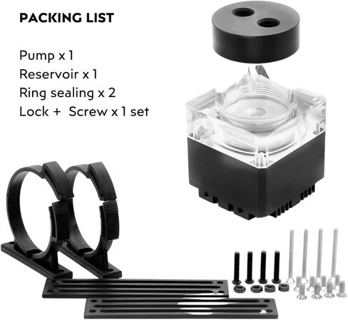 dracaena.io High Flow 650L/H PC Water Pump Combo with Colorful LED and 65ml 50mm (1.9in) Reservoir – 12W, 0.7A, 65mm x 65mm x 115mm (2.6 x 2.6 x 4.5in), Black in Saudi Arabia