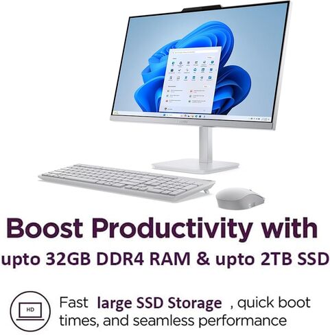 كمبيوتر مكتبي Lenovo 24 بوصة FHD الكل في واحد للمنزل والمكتب، معالج Intel، HDMI، WiFi 6، بلوتوث 5.2، Business AIO، Vent-Hear، لوحة مفاتيح وماوس لاسلكي، Windows 11 (ذاكرة الوصول العشوائي 16 جيجابايت | 512 جيجابايت SSD) in Kuwait
