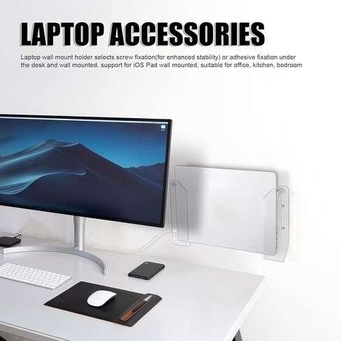 Laptop Wall Mount Holder, Acrylic Space Saving Under Desk with Cable Slots for Laptop Tablet Keyboard Accessories to Organize Workspace in Saudi Arabia
