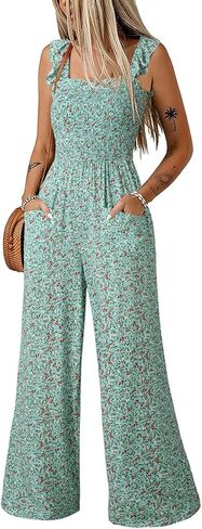 Dokotoo Floral Jumpsuits for Women 2026 Summer Floral Ruffle Sleeves Square Neck Rompers with Pockets in Saudi Arabia