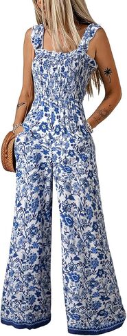 Dokotoo Floral Jumpsuits for Women 2026 Summer Floral Ruffle Sleeves Square Neck Rompers with Pockets in Saudi Arabia