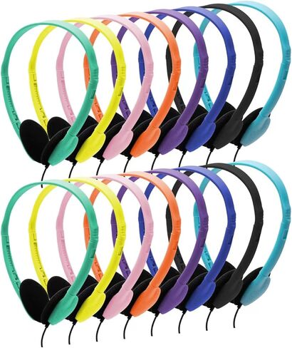 16 Pack Headphones Bulk for Classrooms School Student Wired Headsets On-Ear Class Set Earphones 8 Colors Individually Bagged in Kuwait