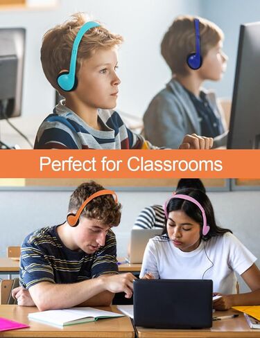 16 Pack Headphones Bulk for Classrooms School Student Wired Headsets On-Ear Class Set Earphones 8 Colors Individually Bagged in Kuwait