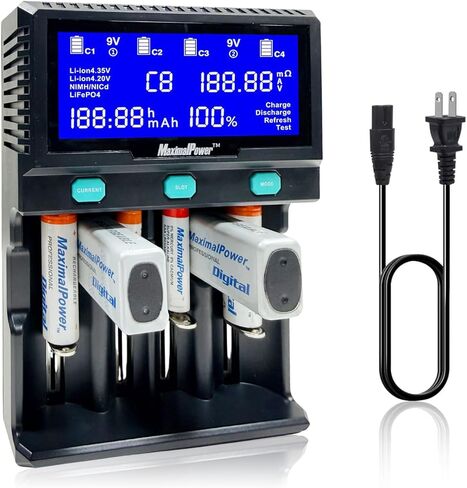 MaximalPower Universal Smart Battery Charger with Smart LCD Display for Rechargeable 9V AA AAA C D 26650 Batteries Li-ion Ni-MH - 6 Bays of 2X 9V Battery Bays and 4X Universal Bays (1) in Saudi Arabia