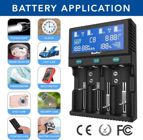 MaximalPower Universal Smart Battery Charger with Smart LCD Display for Rechargeable 9V AA AAA C D 26650 Batteries Li-ion Ni-MH - 6 Bays of 2X 9V Battery Bays and 4X Universal Bays (1) in Saudi Arabia