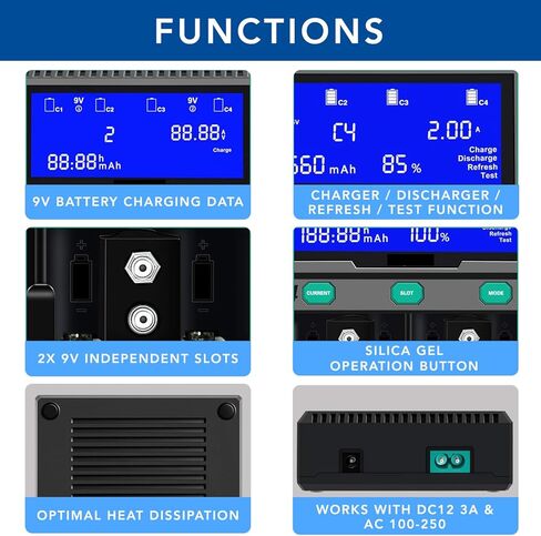 MaximalPower Universal Smart Battery Charger with Smart LCD Display for Rechargeable 9V AA AAA C D 26650 Batteries Li-ion Ni-MH - 6 Bays of 2X 9V Battery Bays and 4X Universal Bays (1) in Saudi Arabia