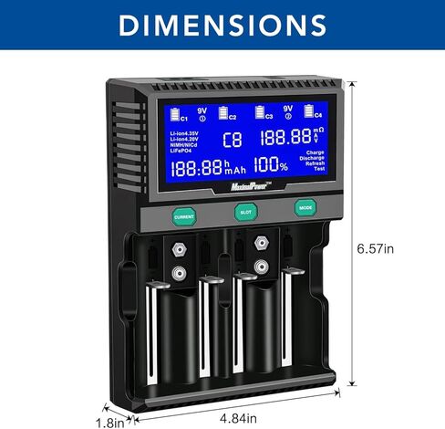 MaximalPower Universal Smart Battery Charger with Smart LCD Display for Rechargeable 9V AA AAA C D 26650 Batteries Li-ion Ni-MH - 6 Bays of 2X 9V Battery Bays and 4X Universal Bays (1) in Saudi Arabia