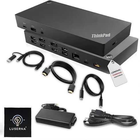 محطة إرساء Lenovo 40AF0135US Thinkpad ذات الشاشة المزدوجة الهجين USB-C مع USB-A | يأتي مع كابلات 135 وات، HDMI، DP، USB C إلى A in Kuwait