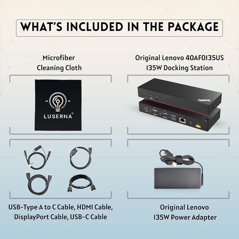 محطة إرساء Lenovo 40AF0135US Thinkpad ذات الشاشة المزدوجة الهجين USB-C مع USB-A | يأتي مع كابلات 135 وات، HDMI، DP، USB C إلى A in Kuwait