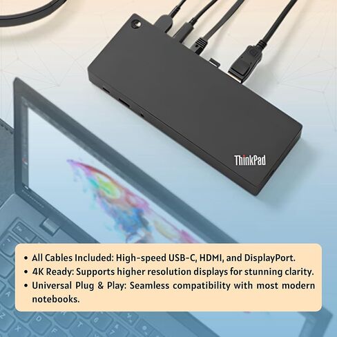 محطة إرساء Lenovo 40AF0135US Thinkpad ذات الشاشة المزدوجة الهجين USB-C مع USB-A | يأتي مع كابلات 135 وات، HDMI، DP، USB C إلى A in Kuwait