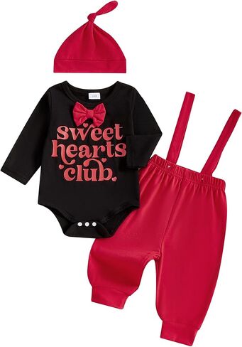 Newborn Baby Boys Valentine's Day Outfits My 1st Valentine's Day Romper Bodysuit Heart Letter Trousers Hat Set in Saudi Arabia