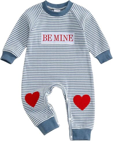 Newborn Baby Girl Boy Valentines Outfit Heart Throb Print Striped Long Sleeve Romper Jumpsuit One Piece Clothes in Saudi Arabia