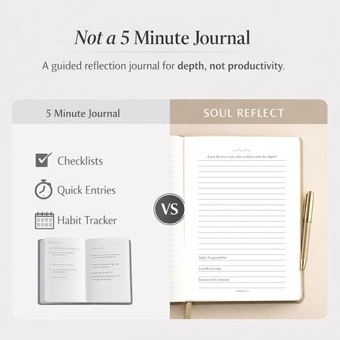 Soul Reflect Guided Journal - 180 Undated Prompts for Mindfulness, Self Love, Gratitude, Healing, Growth & Self Discovery | A5 Vegan Leather Hardcover, 100gsm Thick Paper | Self Care Gift for Women & Men in Saudi Arabia