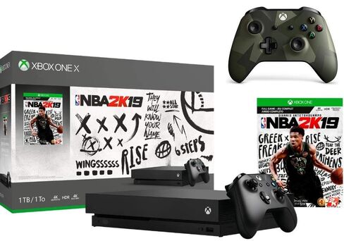 حزمة Microsoft Xbox One X سعة 1 تيرابايت NBA 2K19 + وحدة تحكم لاسلكية للقوات المسلحة II (إصدار خاص) | تشمل: وحدة تحكم Xbox One X 1 تيرابايت، لعبة NBA 2K19 الكاملة، وحدة تحكم Xbox One اللاسلكية (متجددة) in Kuwait