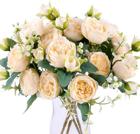 Floweroyal 2 عناقيد الفاوانيا الزهور الاصطناعية الزهور البيضاء الفاوانيا الحريرية باقات لحفلات الزفاف الجدول المركزية ترتيب الزهور ديكور المنزل المطبخ in Kuwait