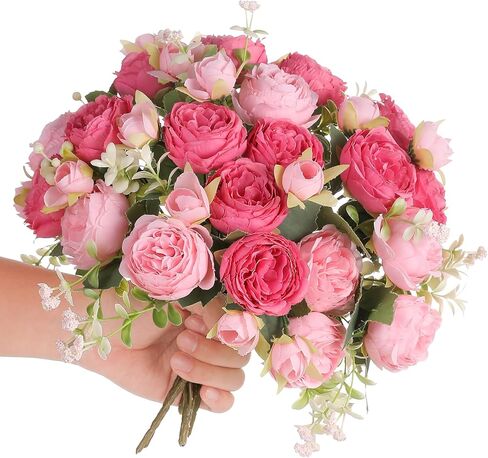 Floweroyal 2 عناقيد الفاوانيا الزهور الاصطناعية الزهور البيضاء الفاوانيا الحريرية باقات لحفلات الزفاف الجدول المركزية ترتيب الزهور ديكور المنزل المطبخ in Kuwait