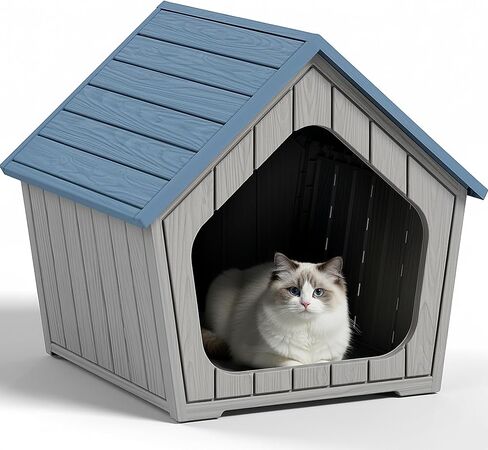 منازل قطط Cat House في الهواء الطلق للقطط الداخلية مقاوم للعوامل الجوية الصرف المائل مع بابين تسرب ثقب دائم مقاوم للخدش كبير للاستخدام في الهواء الطلق الداخلي ، الأزرق in Kuwait