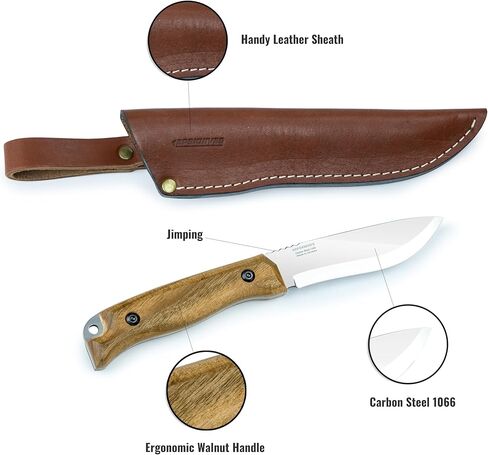 BPSKNIVES HK1 CSH - سكين مصنوع يدويًا من الفولاذ الكربوني - شفرة ثابتة كاملة للصيد والتخييم وسكين Bushcraft مع غمد جلدي - سكاكين معسكرات شحذ إسكندنافية in Kuwait