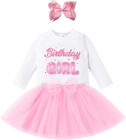 IDOPIP Birthday Girl Outfit for Baby Toddler Girls Birthday Shirt Tutu Skirt Bowknot Headband Cake Smash Photo Shoot 1-6T in Saudi Arabia