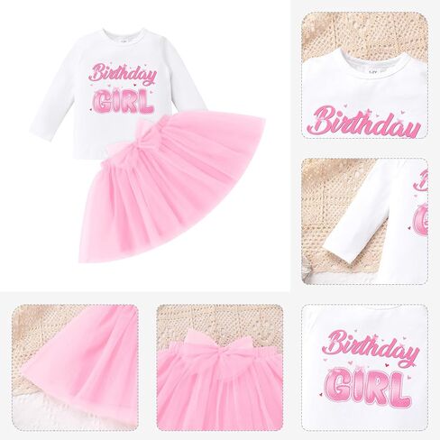 IDOPIP Birthday Girl Outfit for Baby Toddler Girls Birthday Shirt Tutu Skirt Bowknot Headband Cake Smash Photo Shoot 1-6T in Saudi Arabia