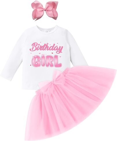 IDOPIP Birthday Girl Outfit for Baby Toddler Girls Birthday Shirt Tutu Skirt Bowknot Headband Cake Smash Photo Shoot 1-6T in Saudi Arabia