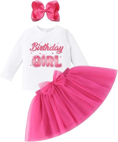 IDOPIP Birthday Girl Outfit for Baby Toddler Girls Birthday Shirt Tutu Skirt Bowknot Headband Cake Smash Photo Shoot 1-6T in Saudi Arabia