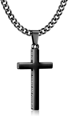 Cross Necklace for Men Boys, Stainless Steel Bible Verse Cross Pendant Cuban Link Chain Christmas Birthday Valentines Day Christian Religious Jewelry Gifts in Saudi Arabia