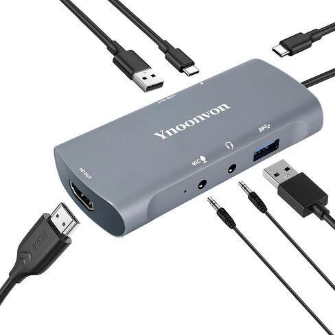 6-in-1 USB-C Video Capture Card with Docking Station, 4K HDMI Output, 1080P Recording, USB 3.0, PD 60W Charging, 3.5mm Audio, Microphone Input in Saudi Arabia
