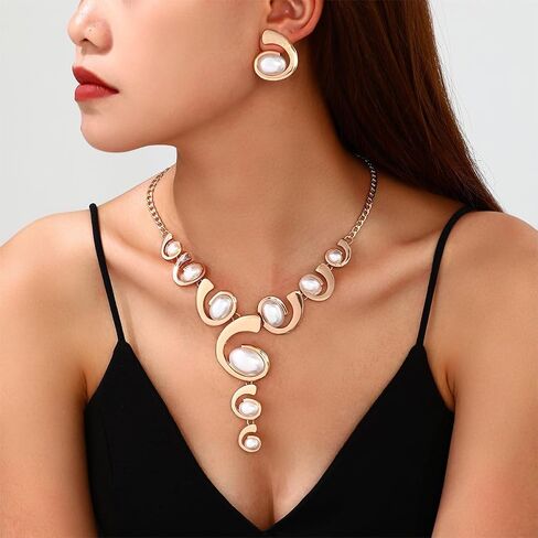 الذهب مكتنزة الأسود البيضاوي الاكريليك قلادة القرط، الرجعية بوهو طويل الأبيض الراتنج شرابة قلادة قلادة البلد راعية البقر حزب مجوهرات مجموعات هدية للنساء in Kuwait