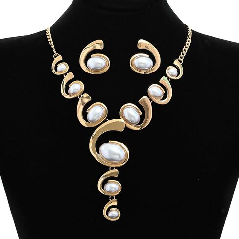 الذهب مكتنزة الأسود البيضاوي الاكريليك قلادة القرط، الرجعية بوهو طويل الأبيض الراتنج شرابة قلادة قلادة البلد راعية البقر حزب مجوهرات مجموعات هدية للنساء in Kuwait